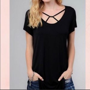 Black Criss-Cross Neck Soft Modal Cute Comfortable